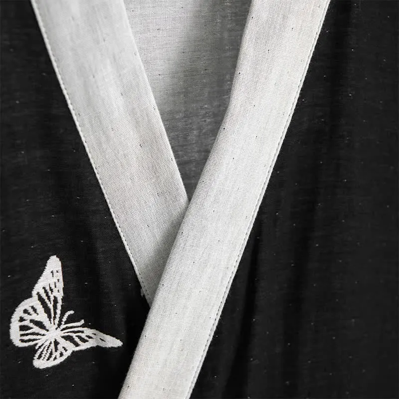 Kimono-Bademantel aus reiner Baumwolle mit Schmetterlingsmotiv