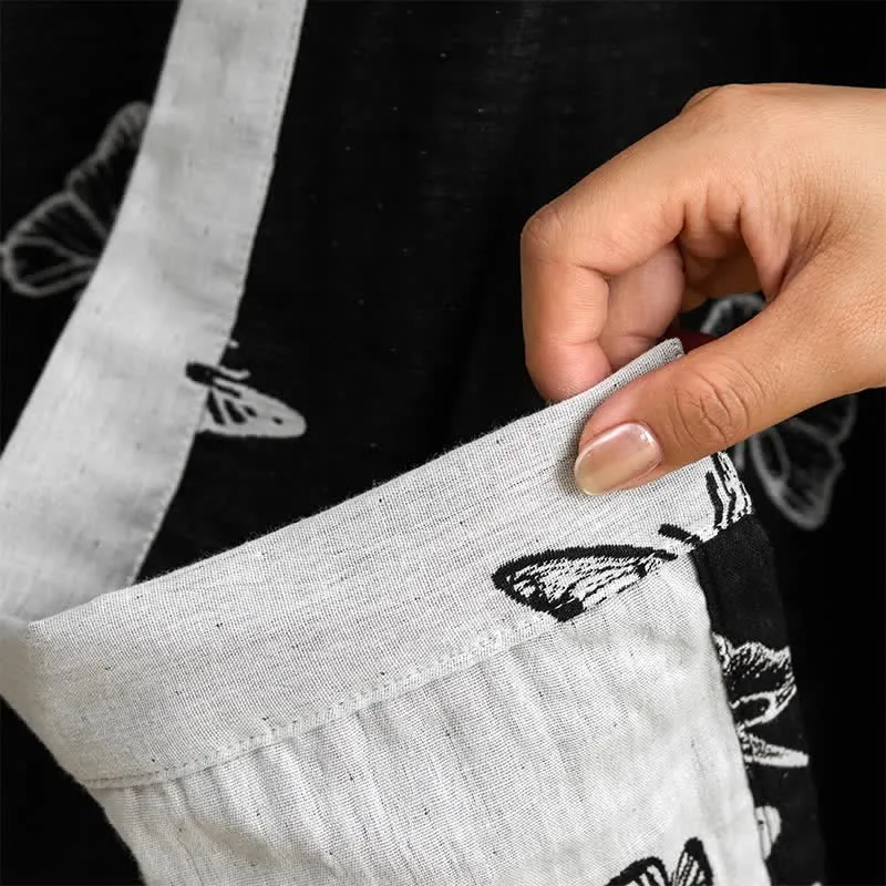Kimono-Bademantel aus reiner Baumwolle mit Schmetterlingsmotiv
