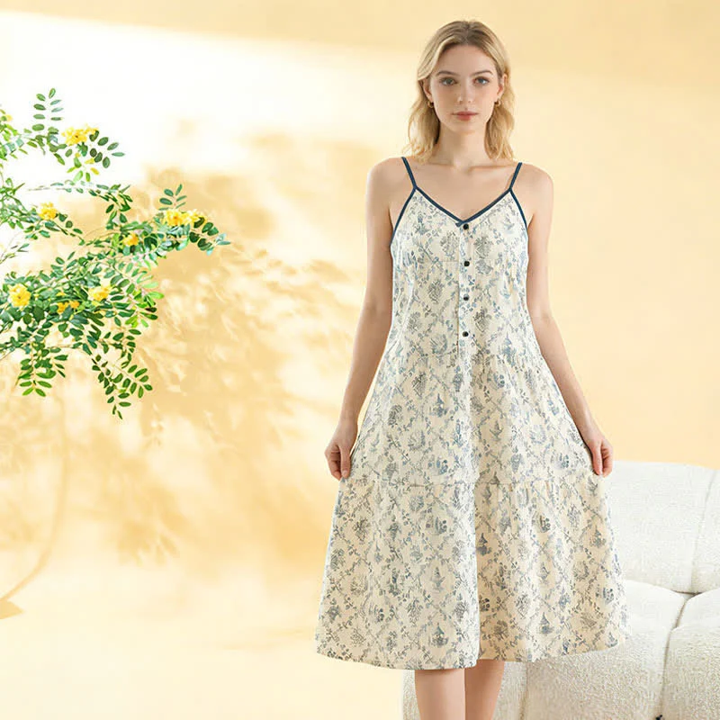 Damen-Nachthemd aus geblümtem Baumwoll-Camisole