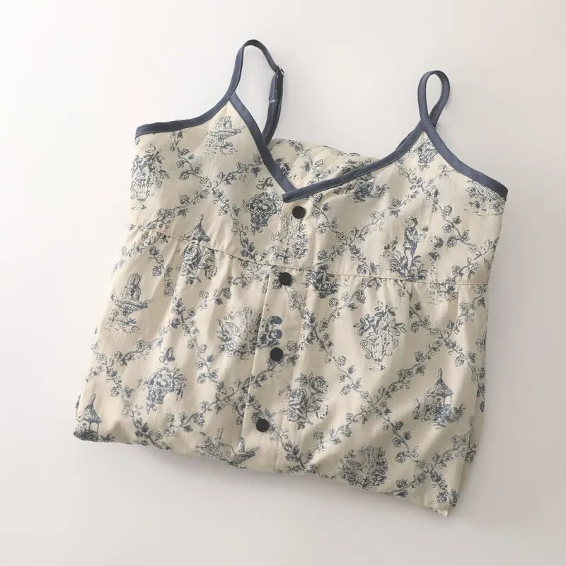 Damen-Nachthemd aus geblümtem Baumwoll-Camisole