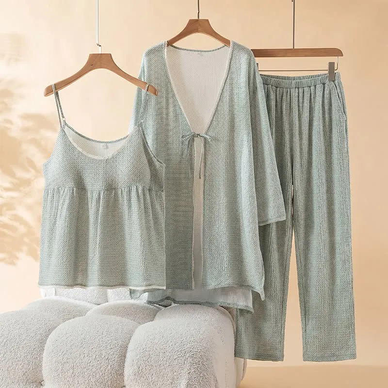 Damen-Pyjama-Set aus bedruckter Baumwolle (3-teilig)