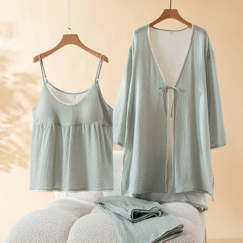 Damen-Pyjama-Set aus bedruckter Baumwolle (3-teilig)