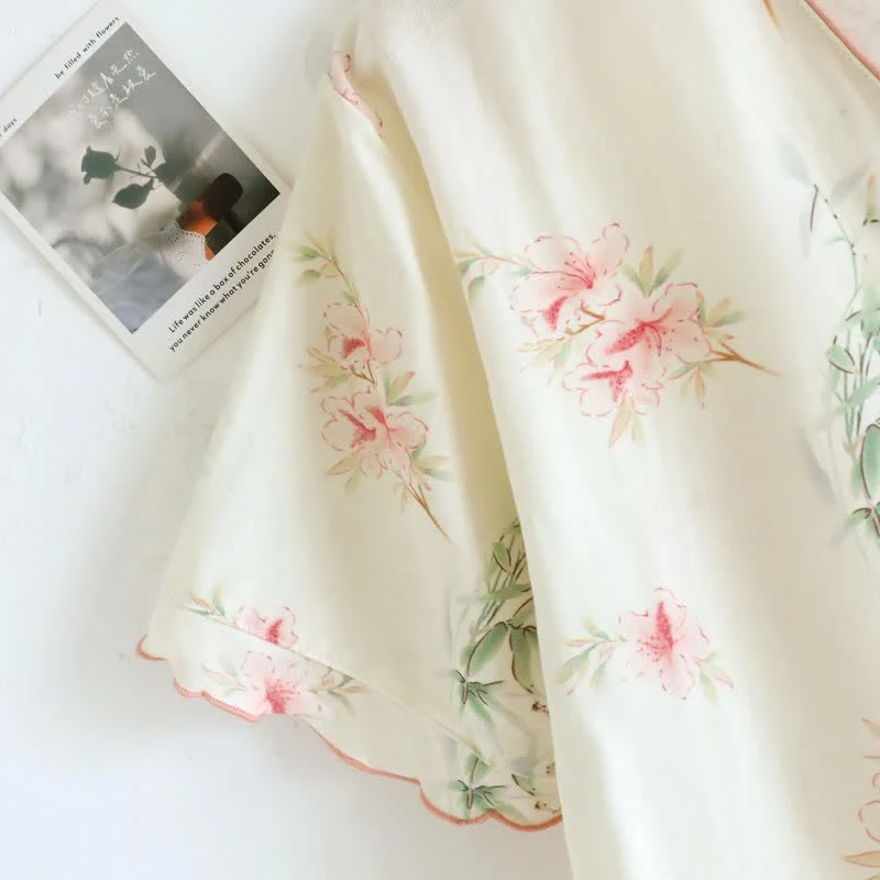 Baumwoll-Pyjama-Set mit Blumenmuster und kurzen Ärmeln (3-teilig)