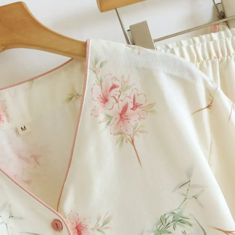 Baumwoll-Pyjama-Set mit Blumenmuster und kurzen Ärmeln (3-teilig)