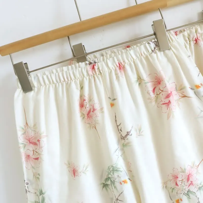 Baumwoll-Pyjama-Set mit Blumenmuster und kurzen Ärmeln (3-teilig)