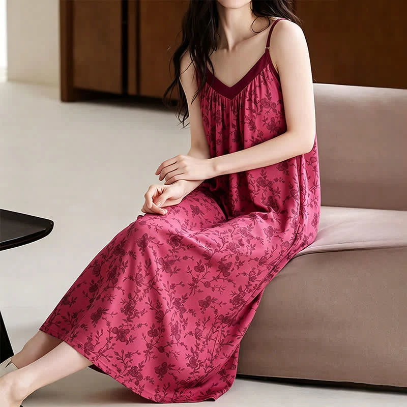 Hauskleid aus Baumwolle mit Rosenranken und Blumenmuster