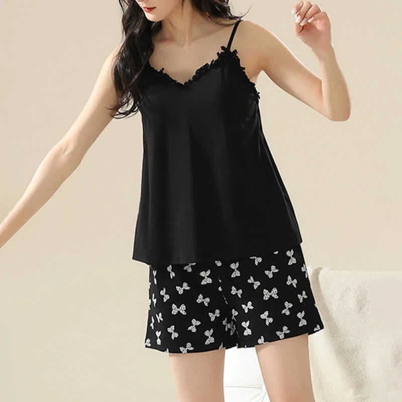 Pyjama-Set mit Shorts und Schleifenprint