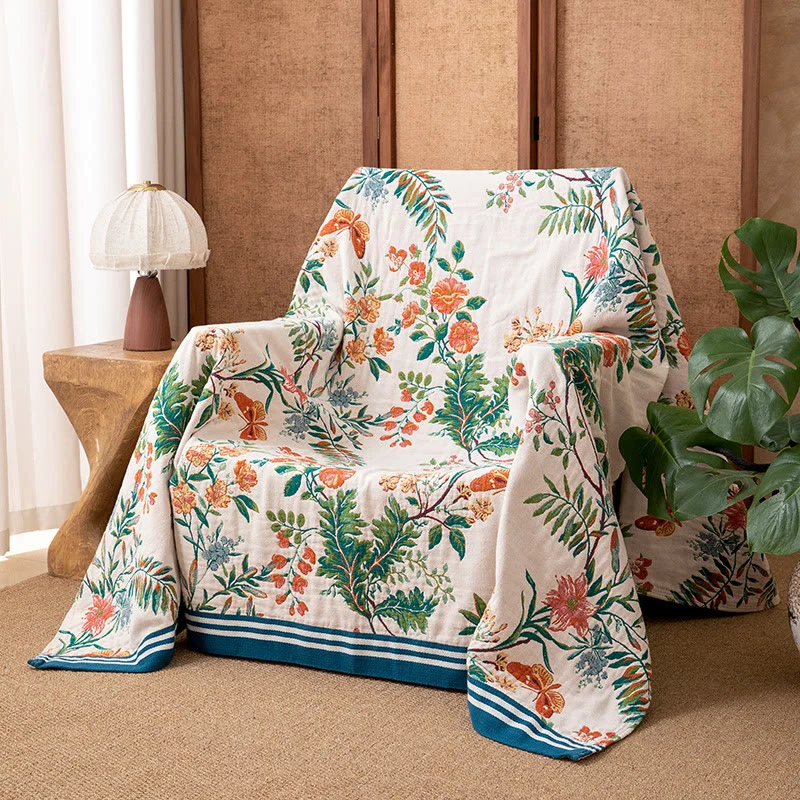 Wendbare Steppdecke aus Gaze mit Vintage-Rankenmuster und Blumenmuster