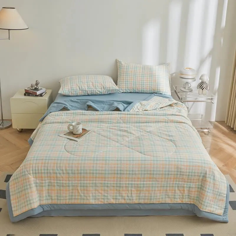 Patchworkdecke aus Baumwollgaze mit Karomuster