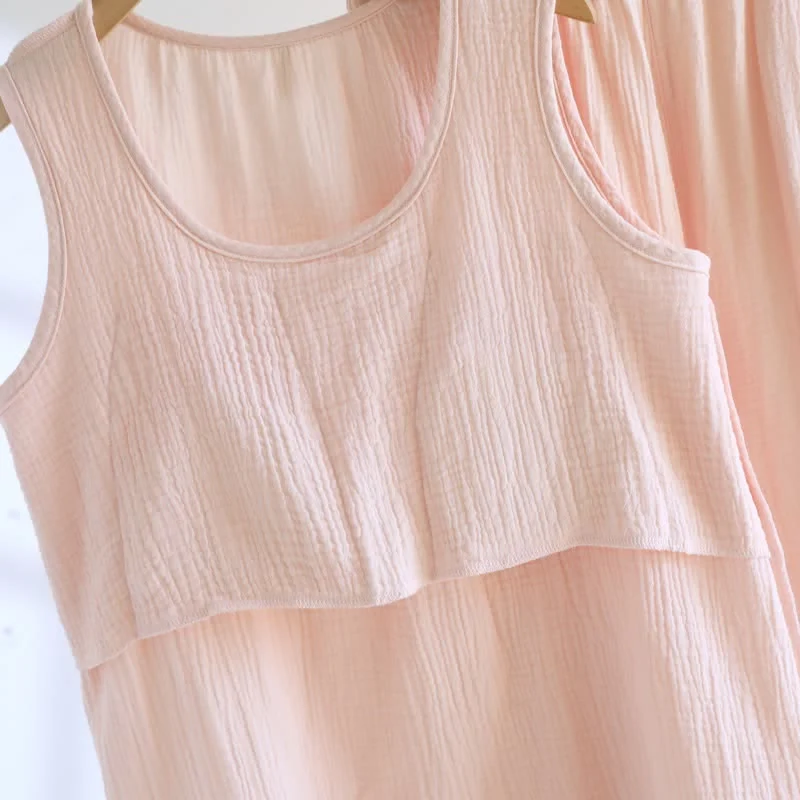 Loungewear-Set aus einfarbiger Baumwollgaze und Spitze