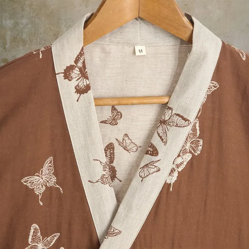Eleganter Kimono-Bademantel aus Baumwolle mit Schmetterlingsmotiv