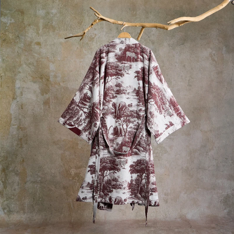 Kimono-Bademantel aus Baumwolle mit Toile-Print