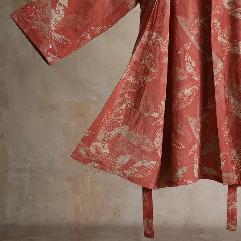 Kimono-Bademantel aus Baumwollgaze mit Korallenblattmuster