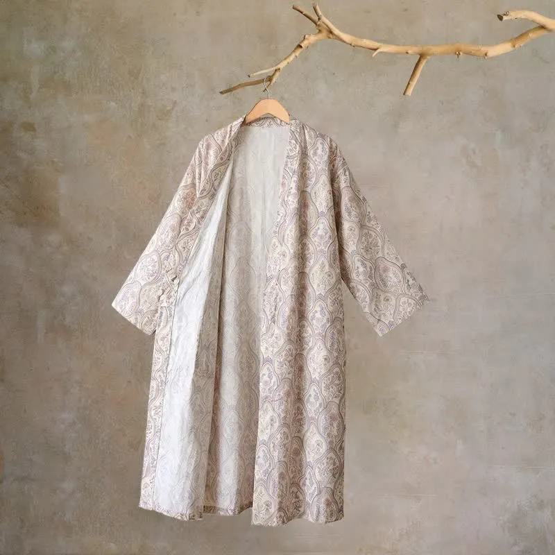 Boho Vintage Kimono-Bademantel aus Baumwollgaze