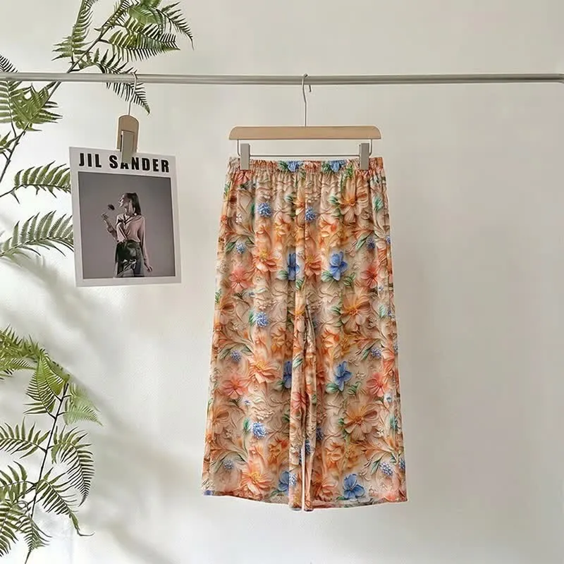 Vintage-Pyjamahose mit botanischem Print, kurze Ausführung