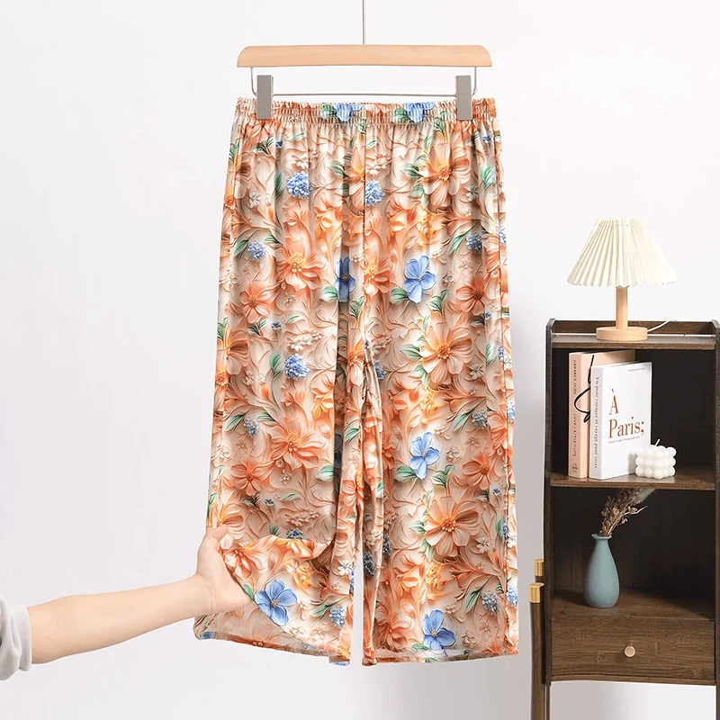 Vintage-Pyjamahose mit botanischem Print, kurze Ausführung