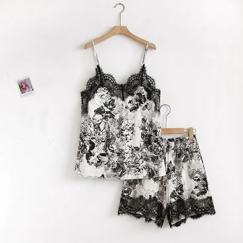 Vintage-Set aus Trägertop und Shorts mit floraler Spitze
