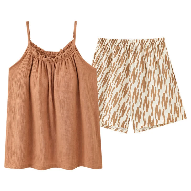 Pyjama-Set mit Camisole und abstrakt gestreiften Shorts