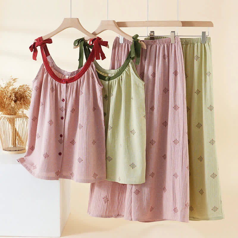 Pyjama-Set aus Baumwollgaze mit Schleifenriemen