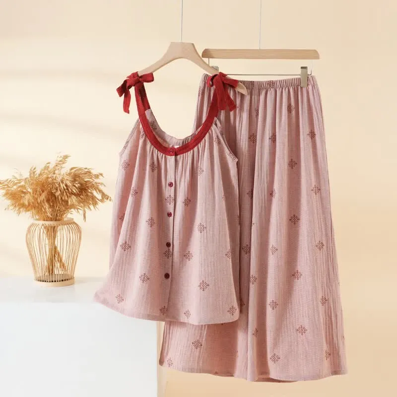 Pyjama-Set aus Baumwollgaze mit Schleifenriemen