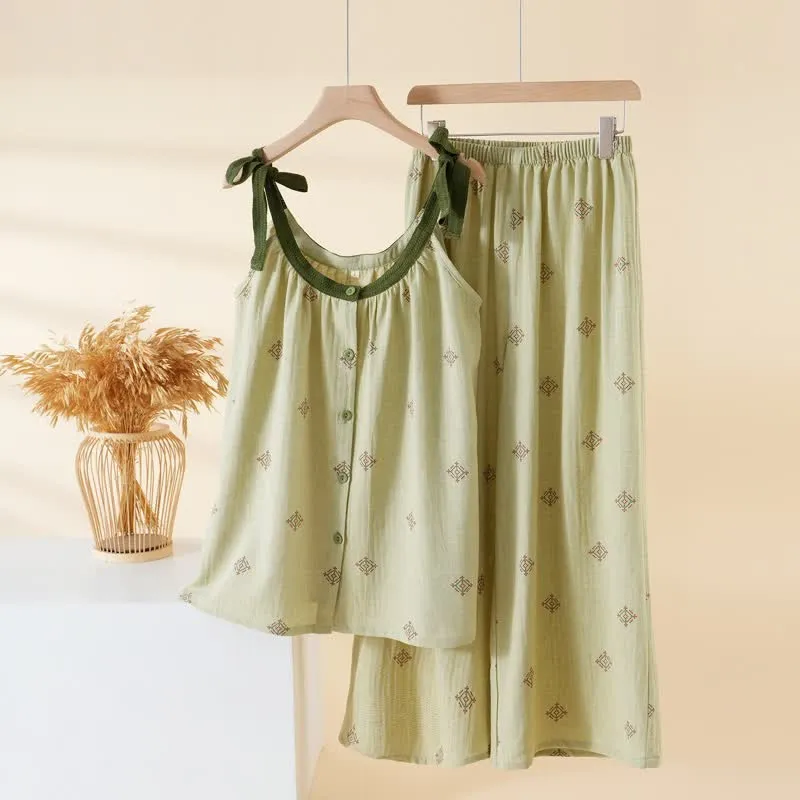 Pyjama-Set aus Baumwollgaze mit Schleifenriemen