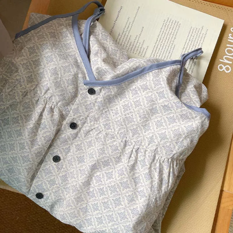 Vintage bedrucktes Baumwoll-Cami-Nachthemd für Damen
