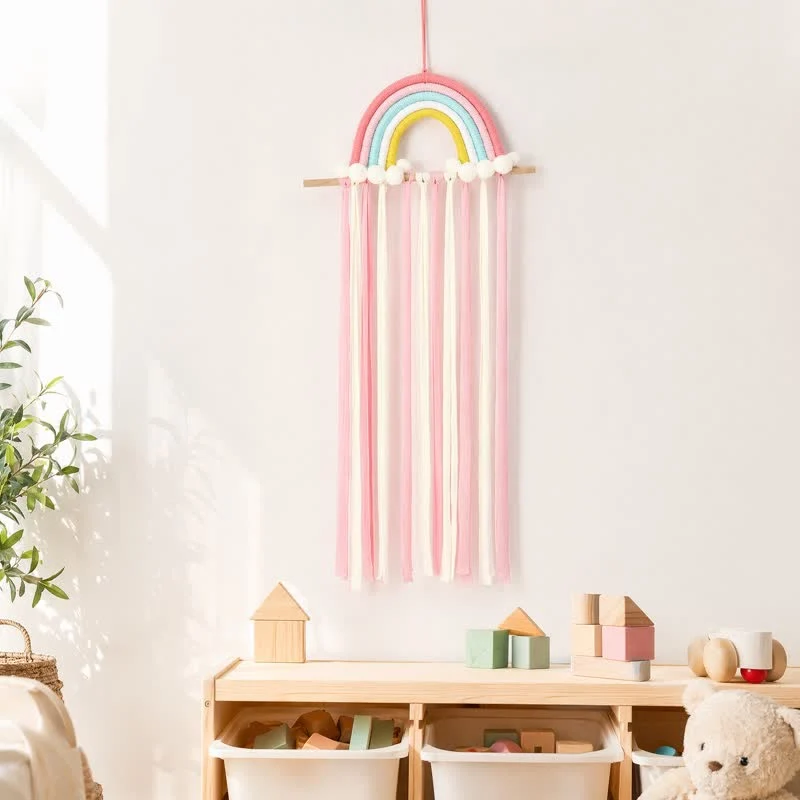 Handgefertigter nordischer Regenbogenquasten-Wandbehang