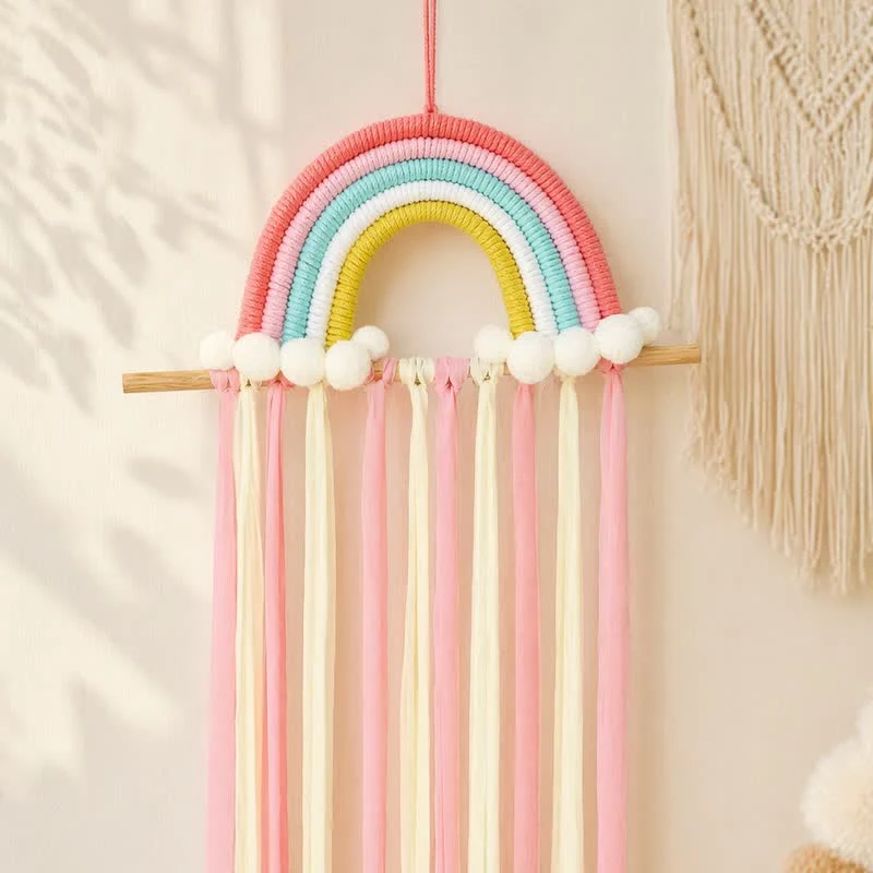 Handgefertigter nordischer Regenbogenquasten-Wandbehang
