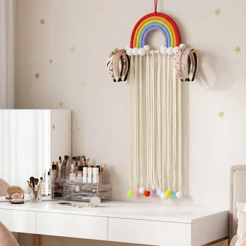 Handgefertigter nordischer Regenbogenquasten-Wandbehang