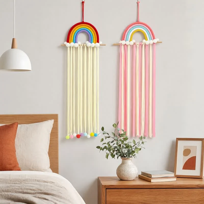 Handgefertigter nordischer Regenbogenquasten-Wandbehang