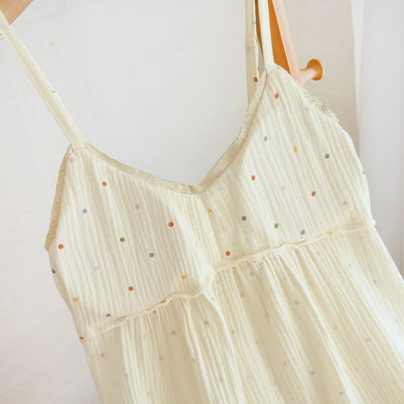Loungekleid aus Baumwollgaze mit Regenbogenpunkten