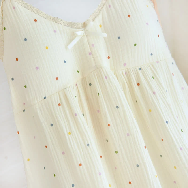 Loungekleid aus Baumwollgaze mit Regenbogenpunkten