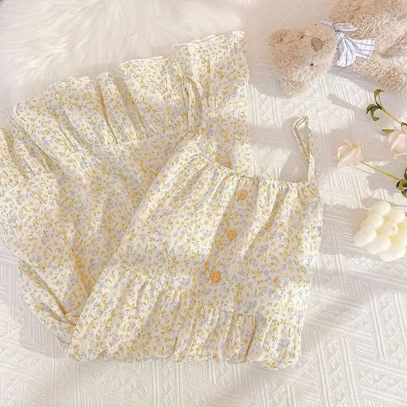 Lounge-Kleid aus Baumwolle mit Rüschen und Blumenmuster