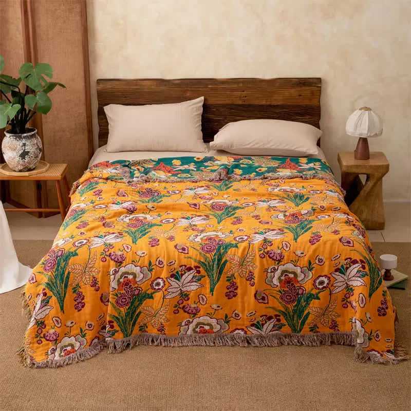 Boho Wendedecke aus Baumwollgaze mit Quasten
