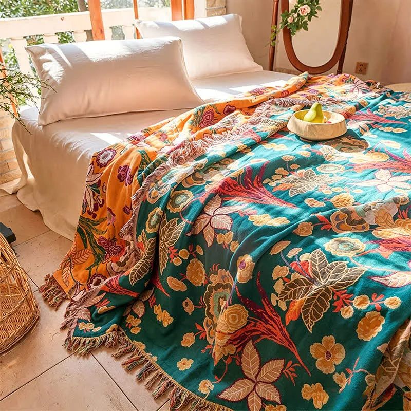 Boho Wendedecke aus Baumwollgaze mit Quasten