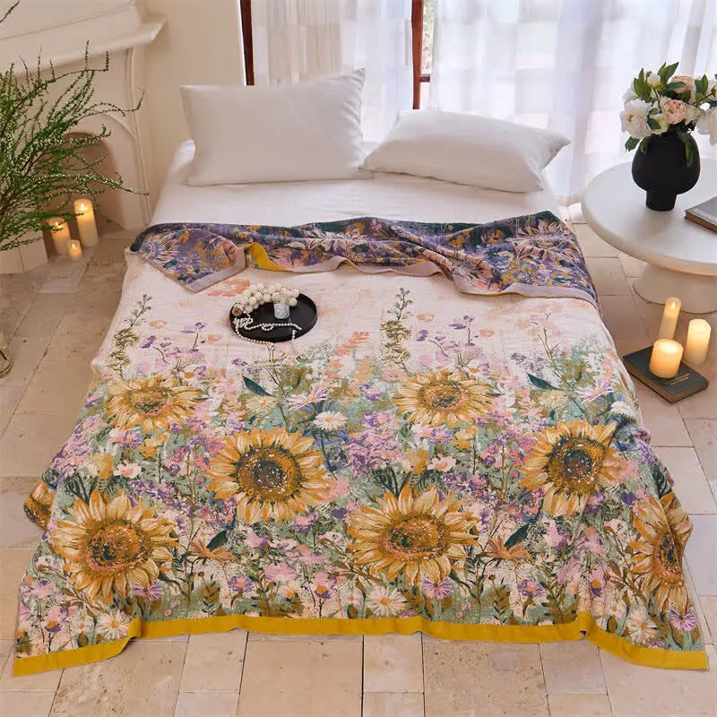 Vintage-Sonnenblumen-Baumwollgaze-Decke/Steppdecke
