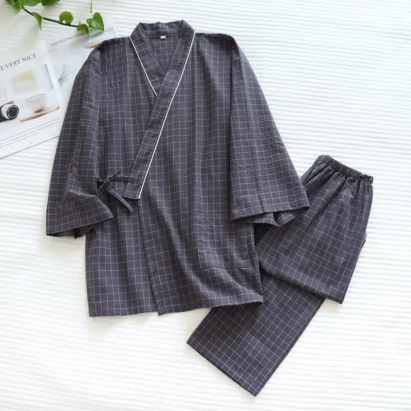 Partner-Pyjamas aus Baumwolle im Kimono-Stil