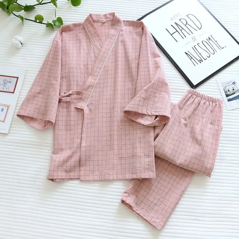 Partner-Pyjamas aus Baumwolle im Kimono-Stil