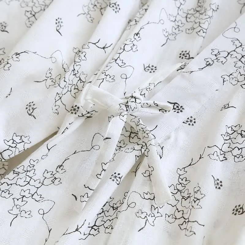 Unisex Kimono-Bademantel aus Baumwolle mit Blumenmuster