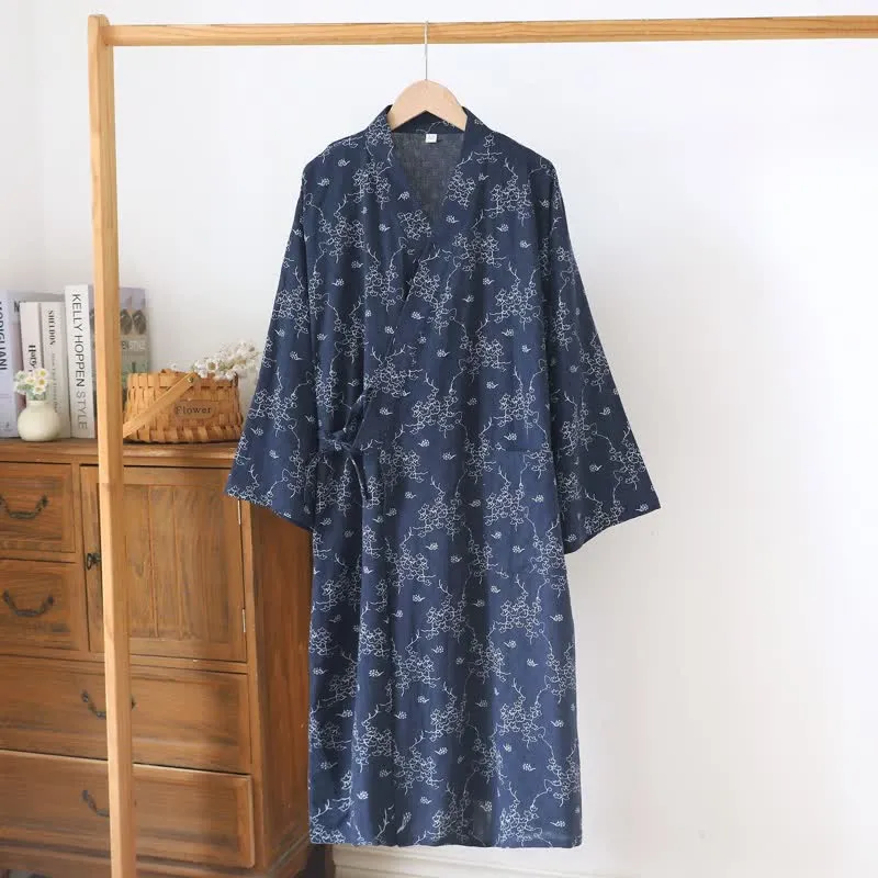 Unisex Kimono-Bademantel aus Baumwolle mit Blumenmuster