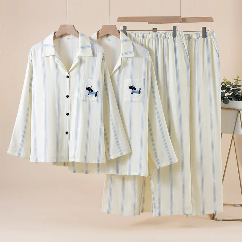 Gestreiftes Baumwoll-Partnerpyjama-Set