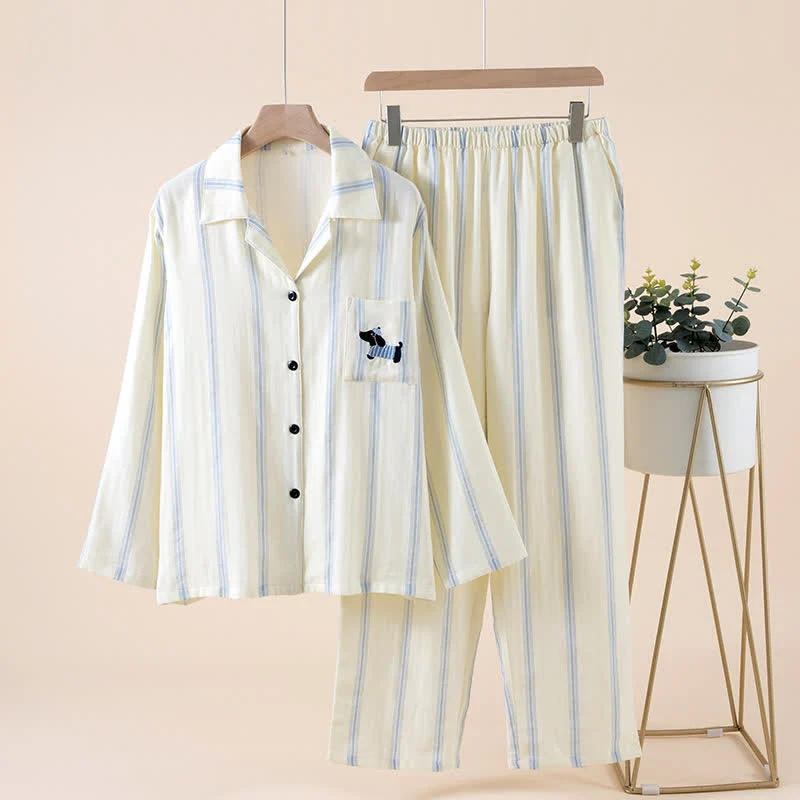 Gestreiftes Baumwoll-Partnerpyjama-Set