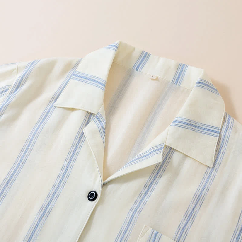 Gestreiftes Baumwoll-Partnerpyjama-Set