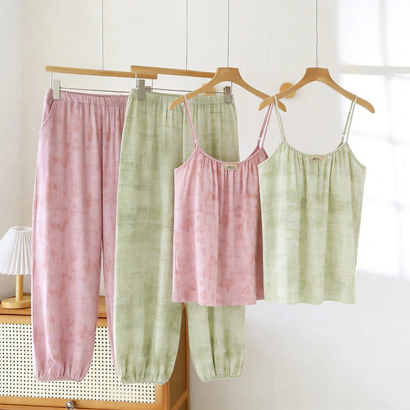 Künstlerisch von Aquarell inspirierte Baumwoll-Nachtwäsche: Camisole und Hose