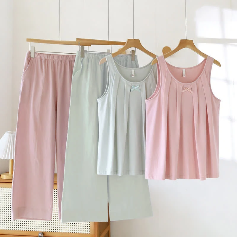 Schlafanzug aus einfarbigem Baumwoll-Tanktop und Hose