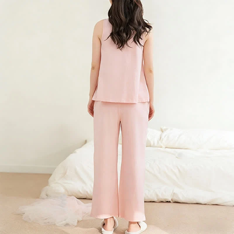 Schlafanzug aus einfarbigem Baumwoll-Tanktop und Hose