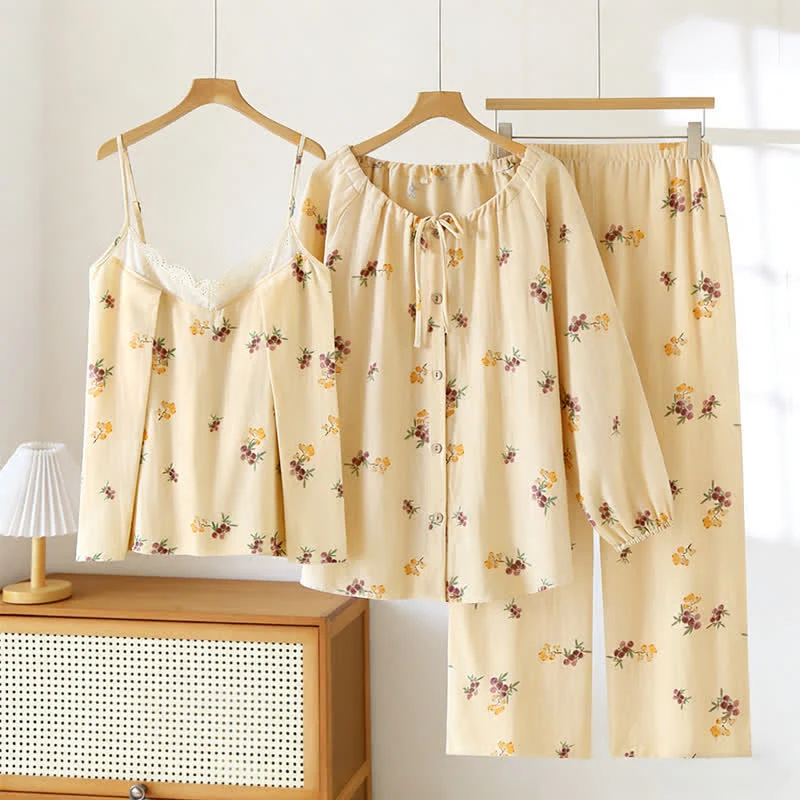Pyjama-Set aus Baumwolle mit Loquat-Print (3-teilig)