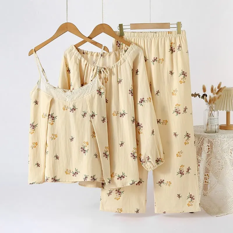 Pyjama-Set aus Baumwolle mit Loquat-Print (3-teilig)