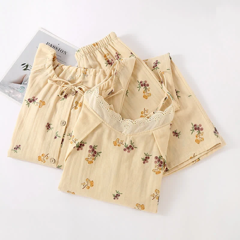 Pyjama-Set aus Baumwolle mit Loquat-Print (3-teilig)