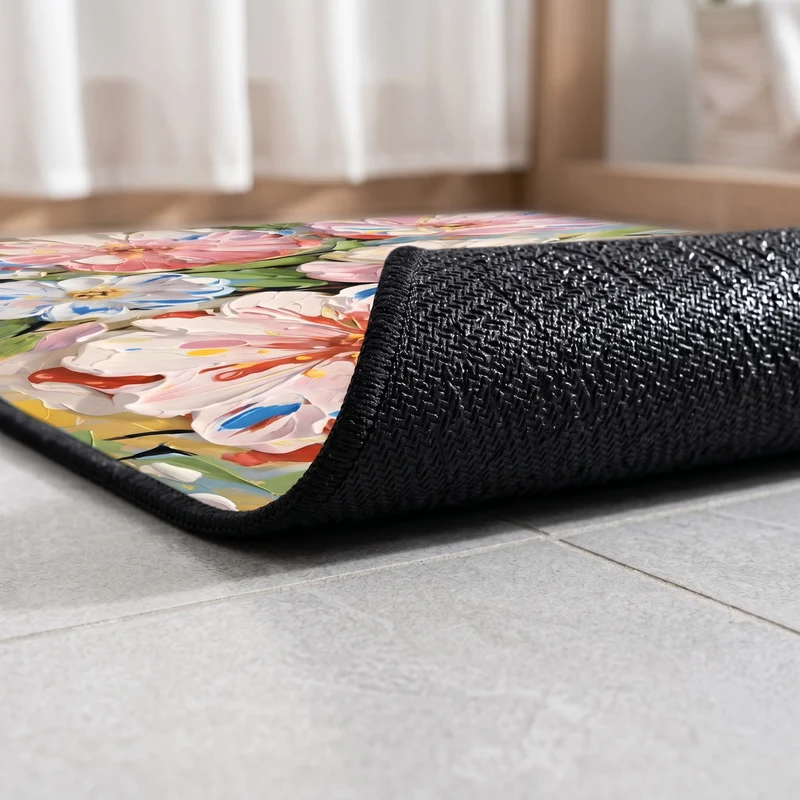 Lebendiger Badezimmerteppich mit Ölgemälde-Blumenmotiv